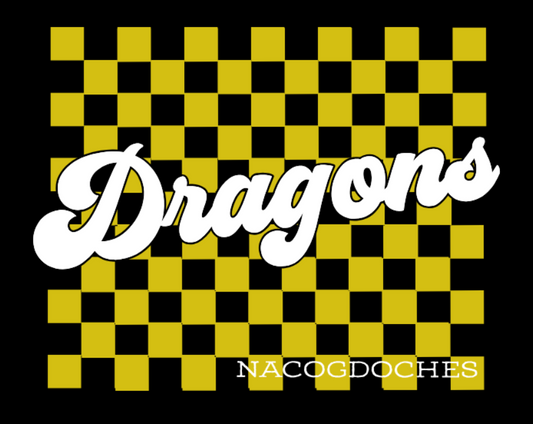 Checkerboard Dragons available in adult or youth tee, longsleeve, crewneck, hoodie or dri-fit