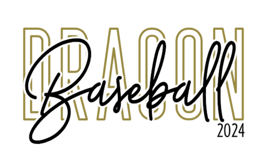 DRAGON Baseball {block and script font} WHITE tee, crewneck, or hoodie