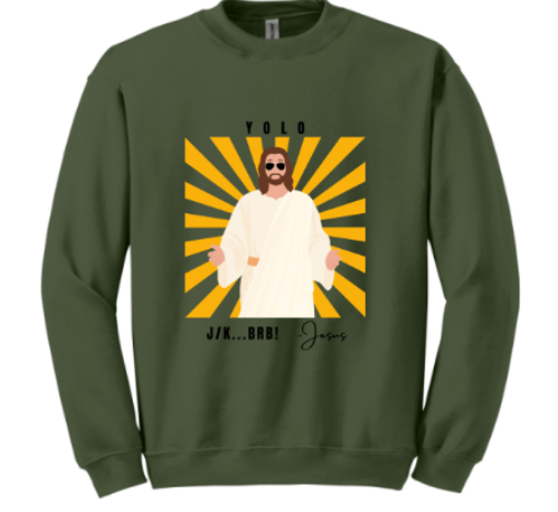 YOLO sunburst green tee or crewneck