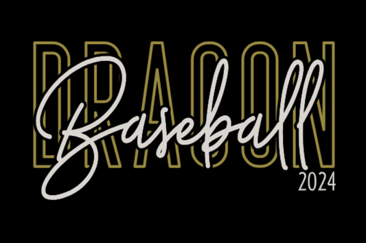 DRAGON Baseball {block and script font} BLACK tee, crewneck, or hoodie
