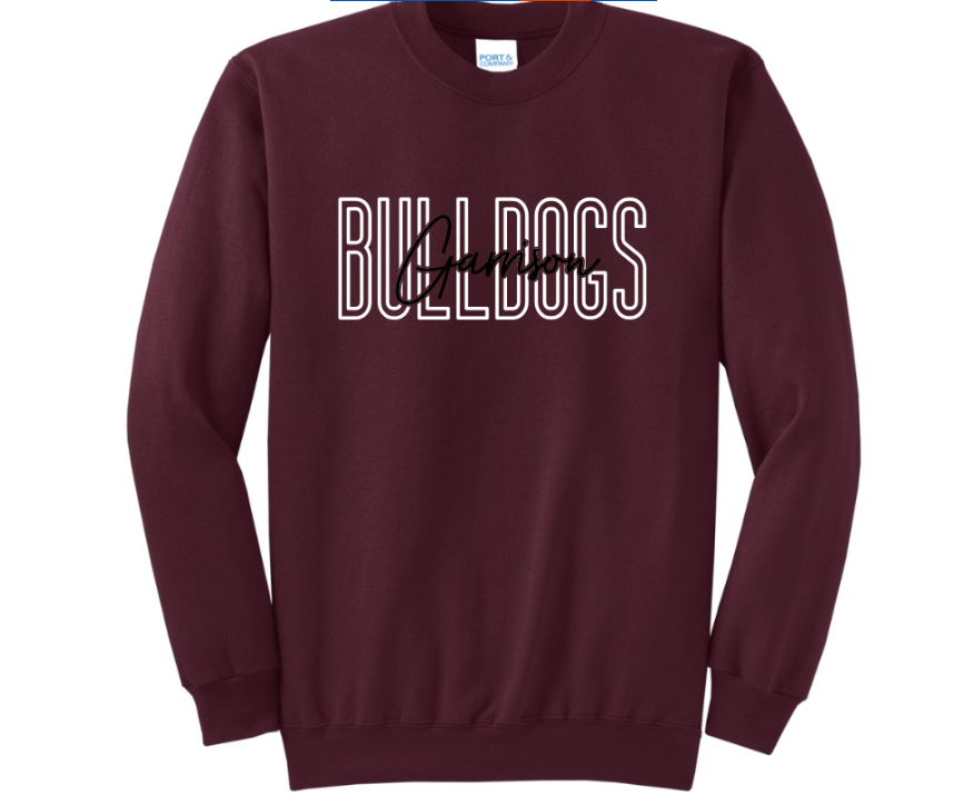 Block & Script Bulldogs - tee, crewneck or hoodie