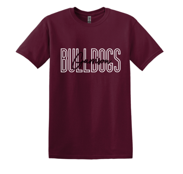 Block & Script Bulldogs - tee, crewneck or hoodie