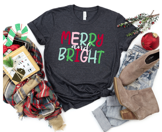 Merry & Bright Colorful tee Bella Canvas