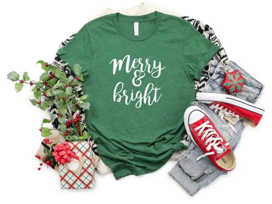 Merry & Bright green Bella Canvas tee