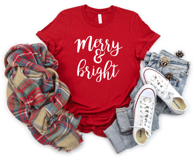 Merry & Bright red Bella Canvas tee