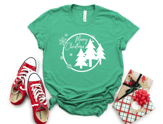 Merry Christmas in the Pines green Bella Canvas tee