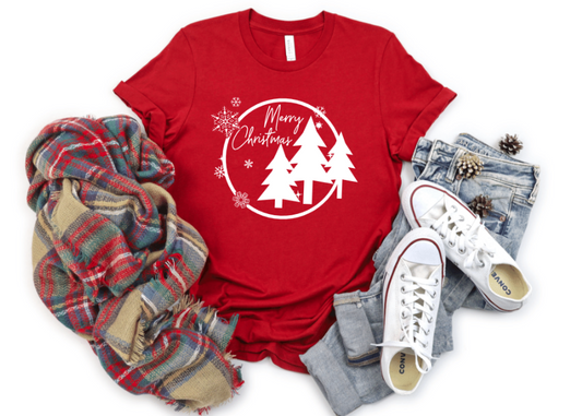 Merry Christmas in the Pines red Bella Canvas tee