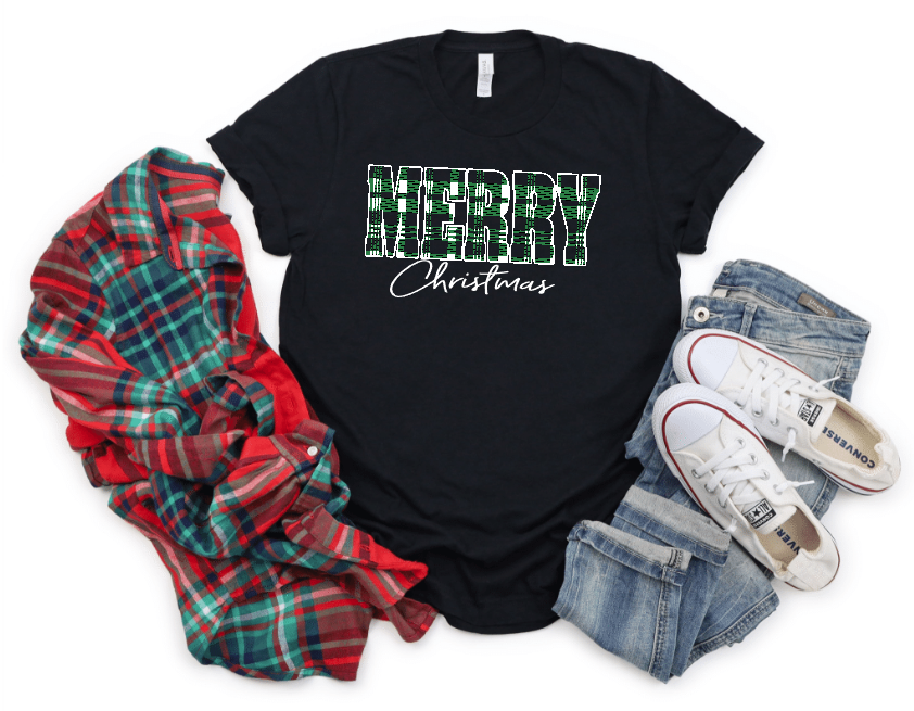 Merry Plaid black Bela Canvas tee